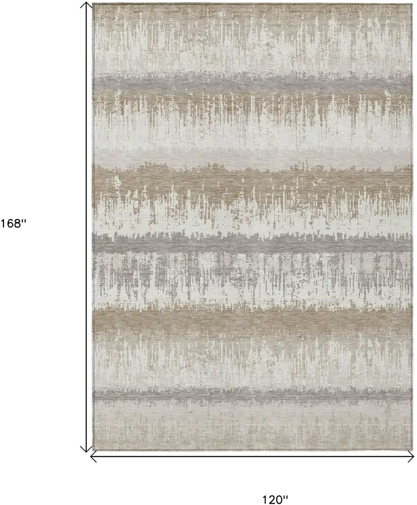 Ivory Gray And Beige Striped Washable Indoor Outdoor Area Rug Photo 3