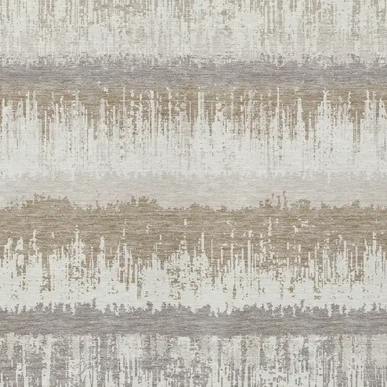 Ivory Gray And Beige Striped Washable Indoor Outdoor Area Rug Photo 5