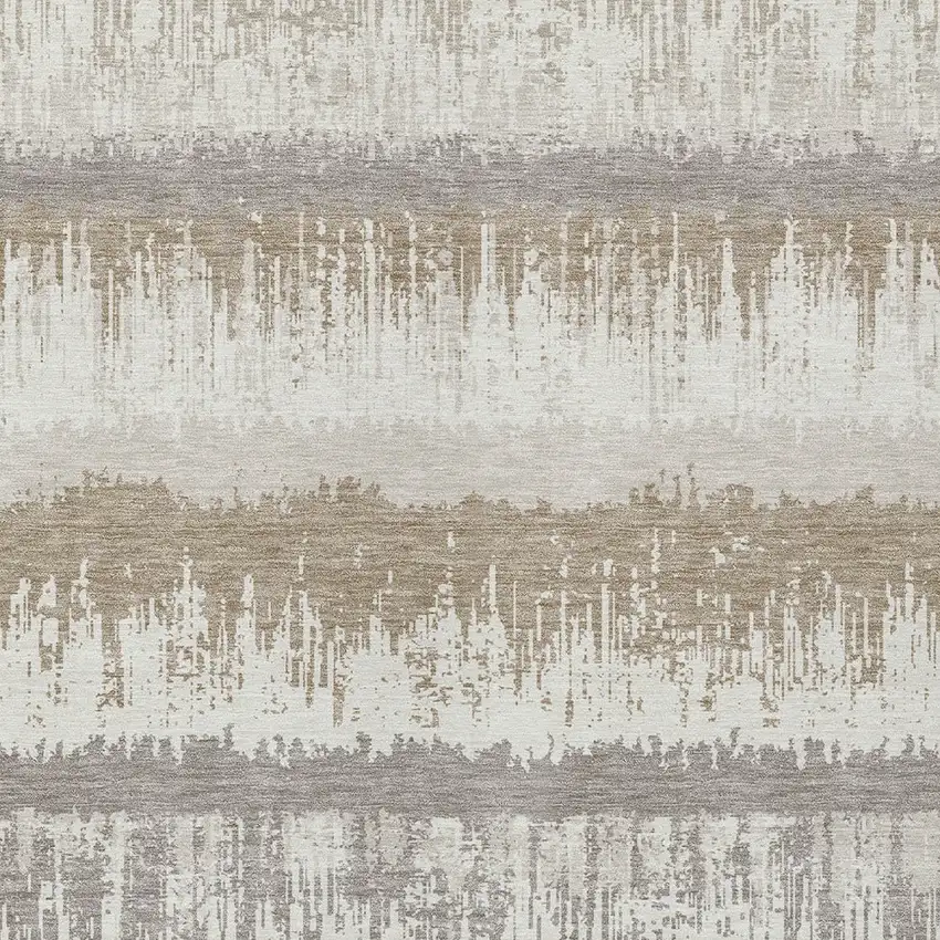 Ivory Gray And Beige Striped Washable Indoor Outdoor Area Rug Photo 5