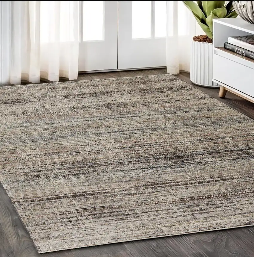 Ivory Gray And Black Abstract Distressed Area Rug With Fringe Photo 1