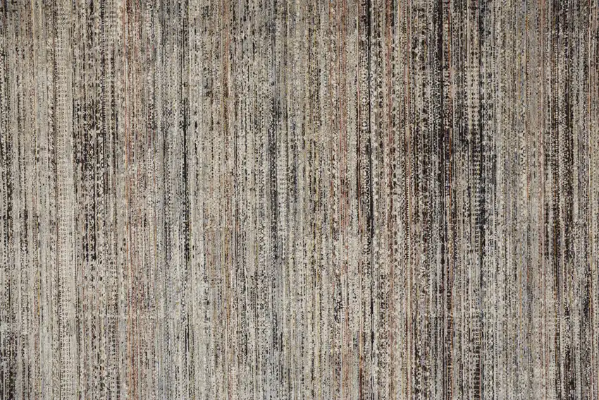 Ivory Gray And Black Abstract Distressed Area Rug With Fringe Photo 8