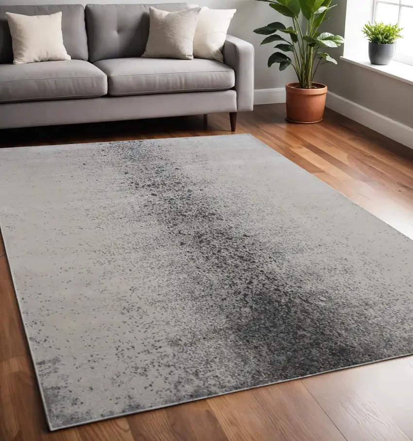 Gray and Ivory Abstract Power Loom Non Skid Area Rug Photo 1