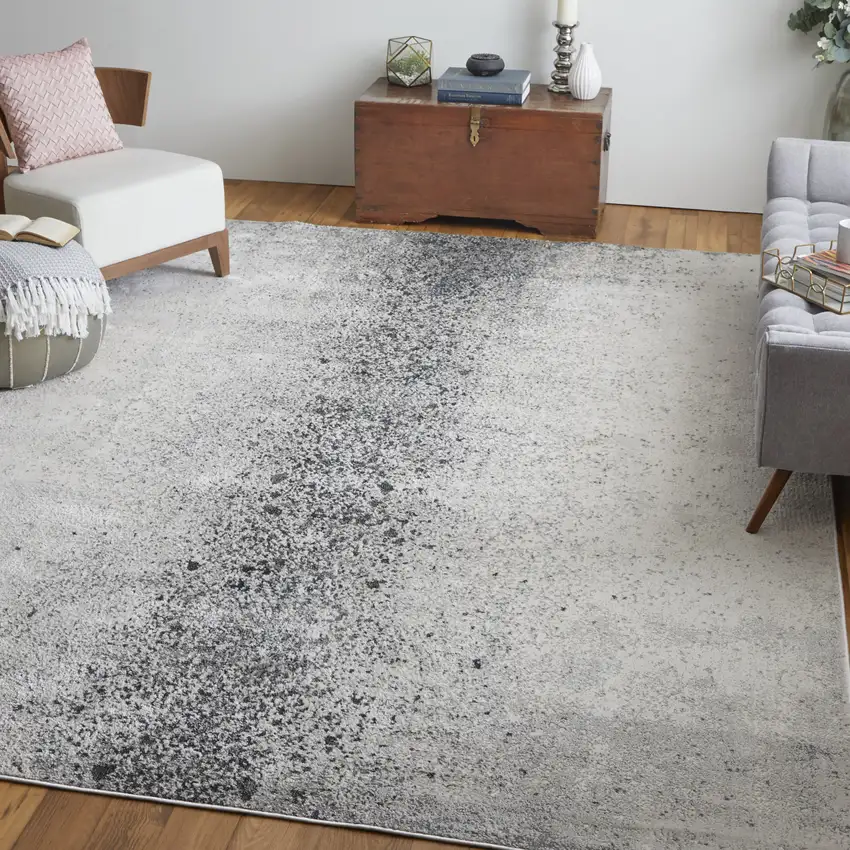 Gray and Ivory Abstract Power Loom Non Skid Area Rug Photo 8