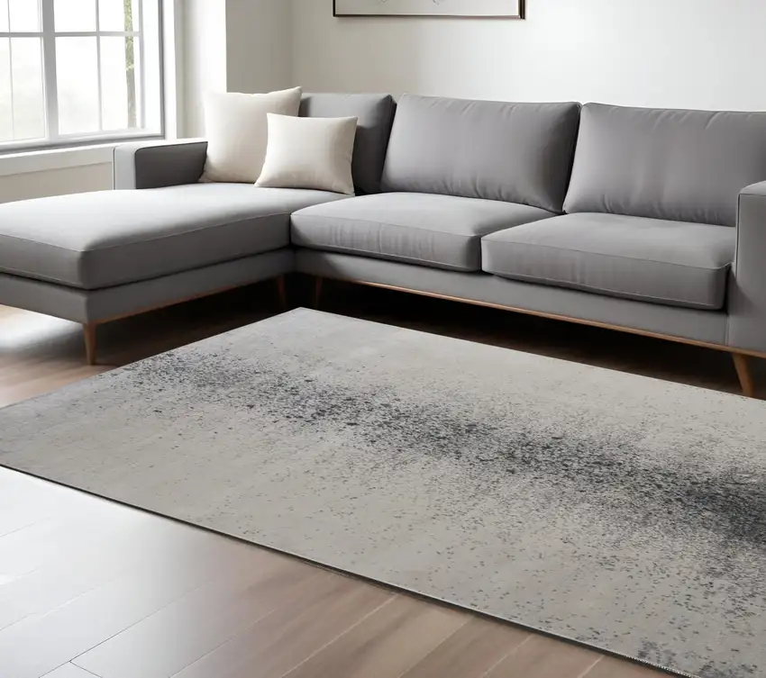 Gray and Ivory Abstract Power Loom Non Skid Area Rug Photo 1