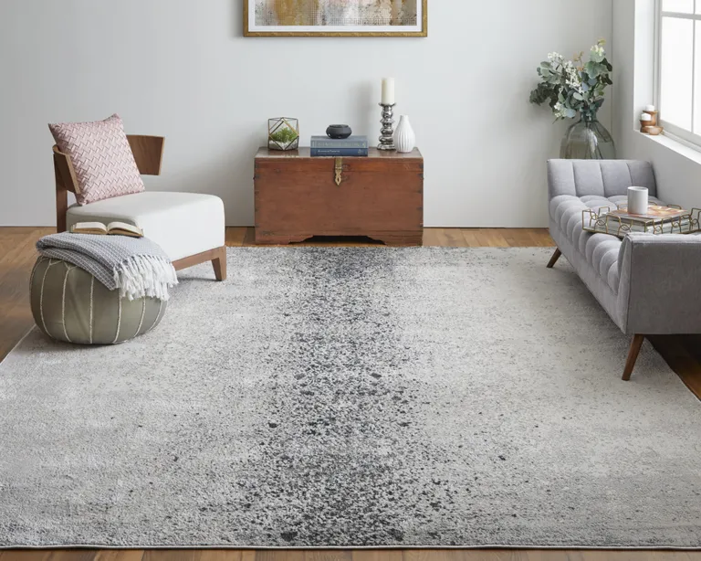 Ivory Gray And Black Abstract Power Loom Area Rug Photo 5