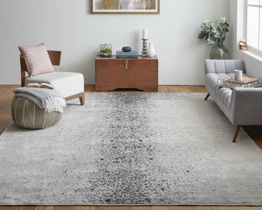 Ivory Gray And Black Abstract Power Loom Area Rug Photo 6