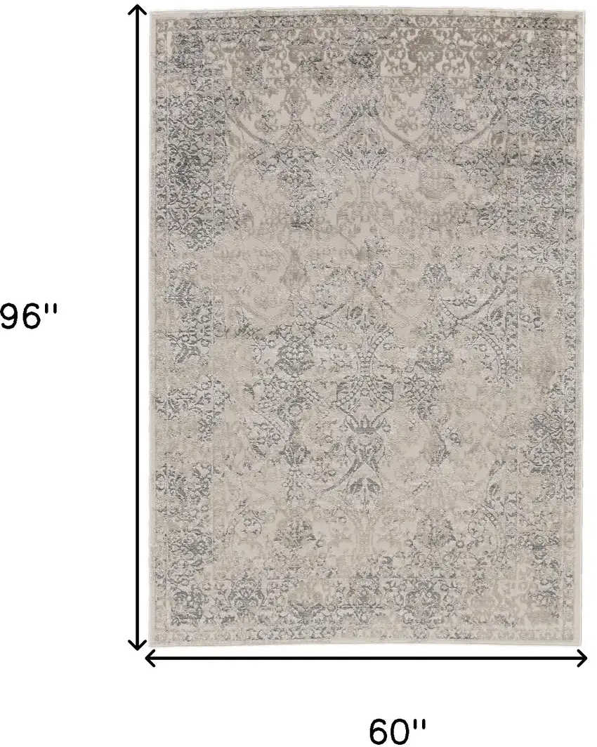 Ivory Gray And Black Abstract Stain Resistant Area Rug Photo 3