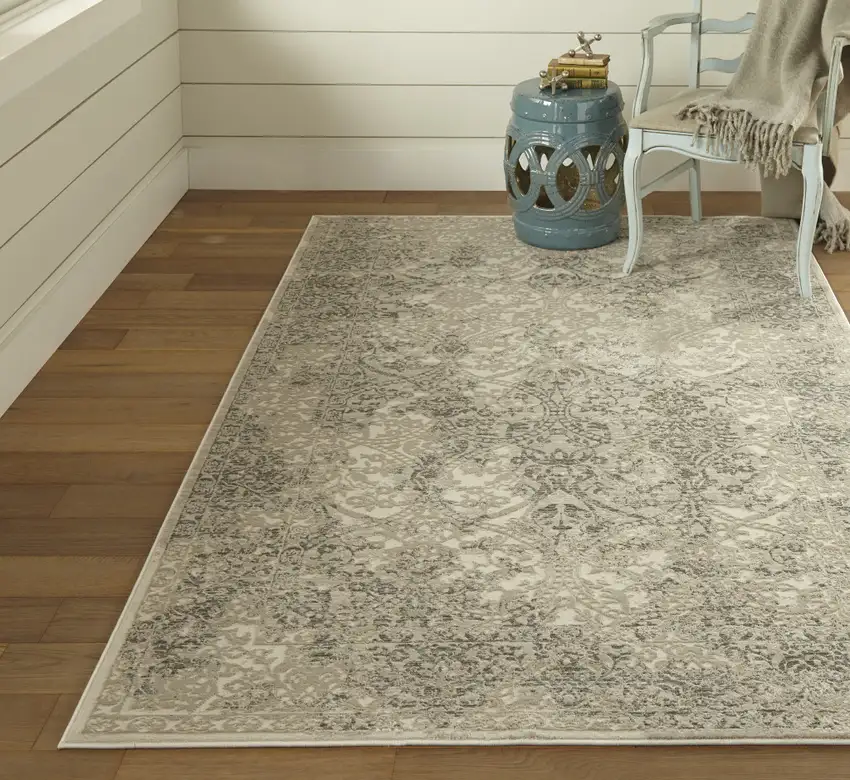 Ivory Gray And Black Abstract Stain Resistant Area Rug Photo 7