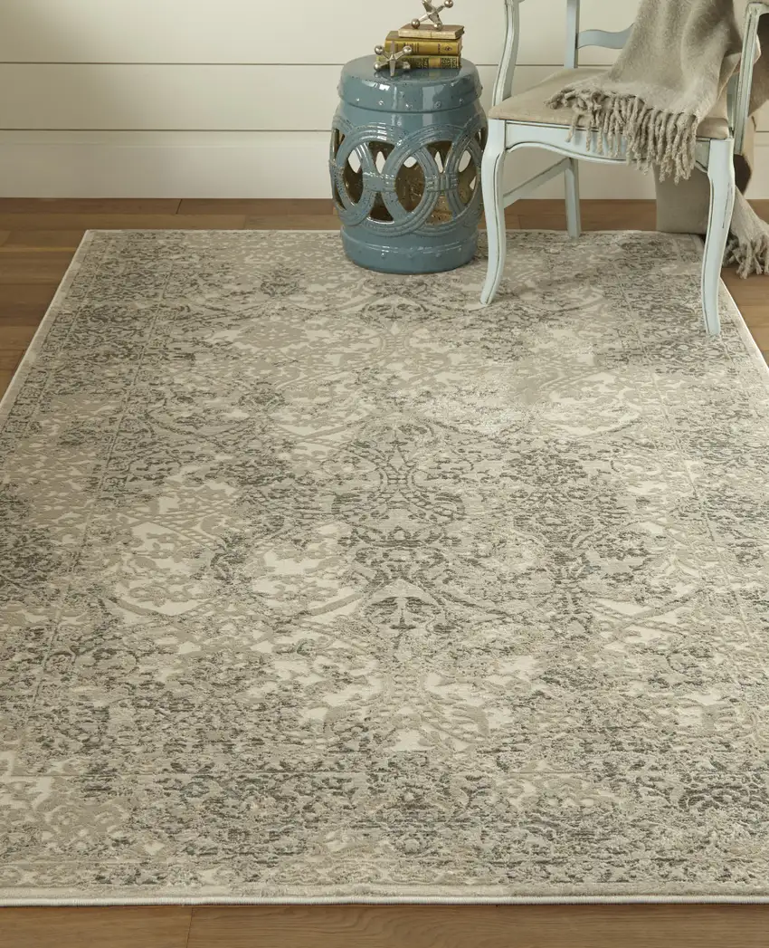 Ivory Gray And Black Abstract Stain Resistant Area Rug Photo 6