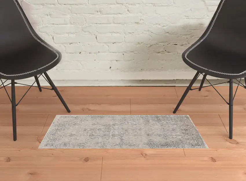 Ivory Gray And Black Abstract Stain Resistant Area Rug Photo 2