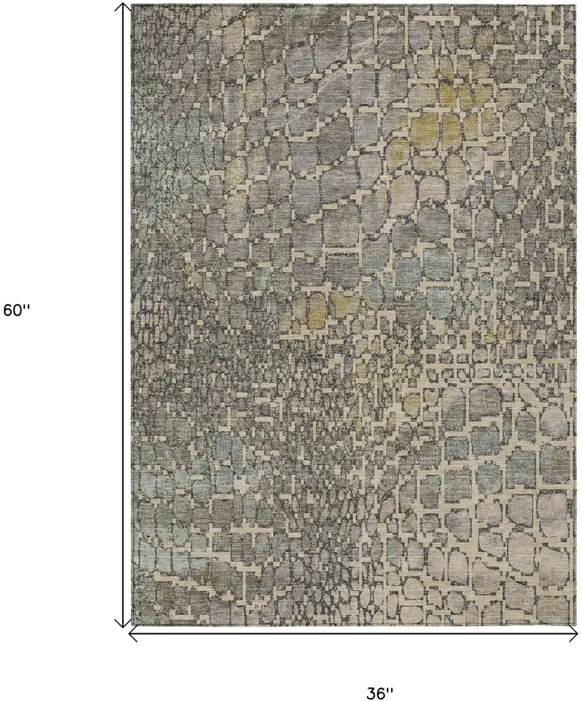Ivory Gray And Black Abstract Washable Indoor Outdoor Area Rug Photo 3