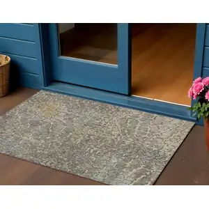 Photo of Ivory Gray And Black Abstract Washable Indoor Outdoor Area Rug