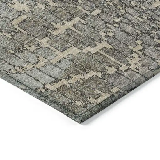 Ivory Gray And Black Abstract Washable Indoor Outdoor Area Rug Photo 4