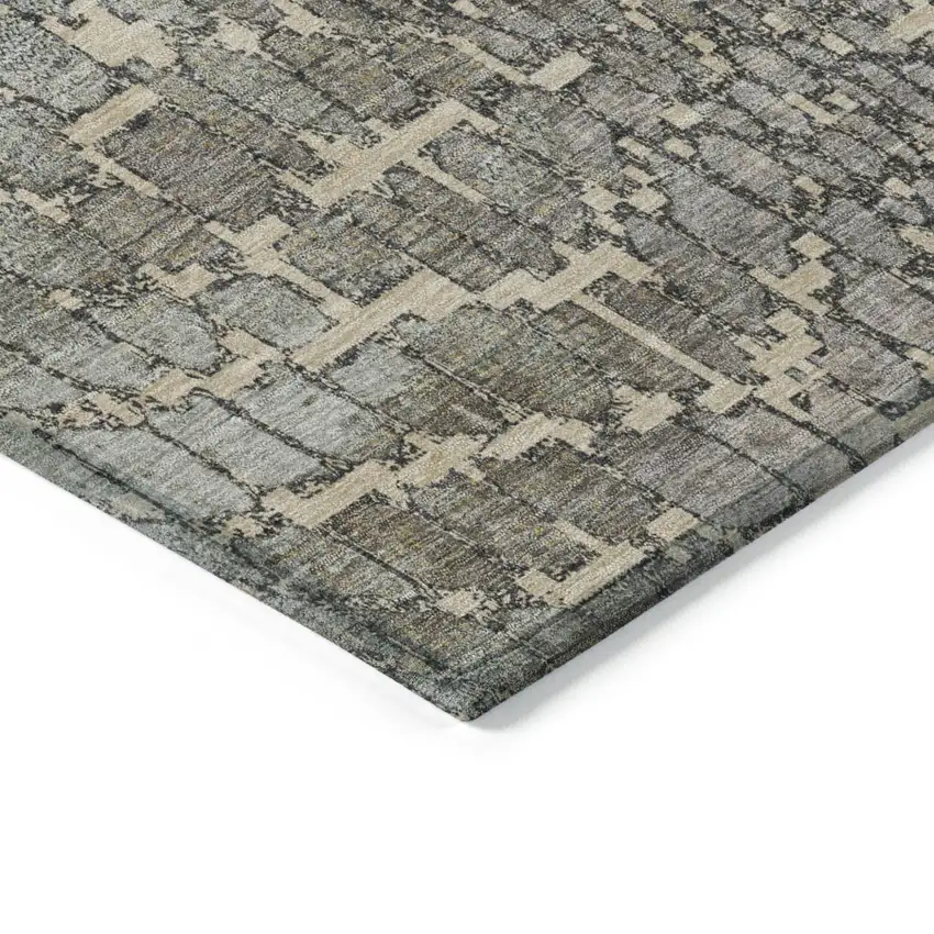 Ivory Gray And Black Abstract Washable Indoor Outdoor Area Rug Photo 4