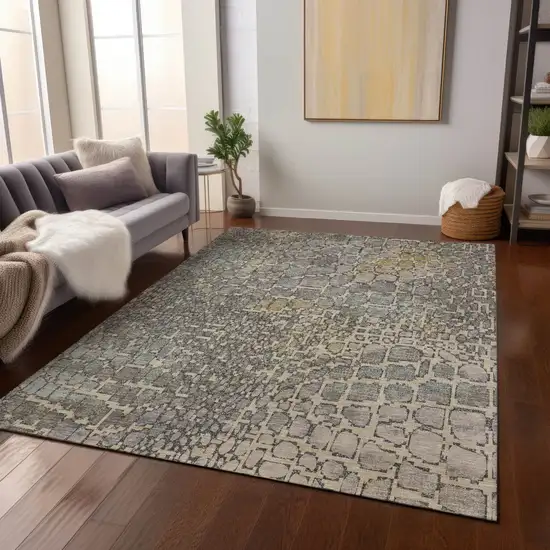 Ivory Gray And Black Abstract Washable Indoor Outdoor Area Rug Photo 9