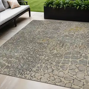 Photo of Ivory Gray And Black Abstract Washable Indoor Outdoor Area Rug