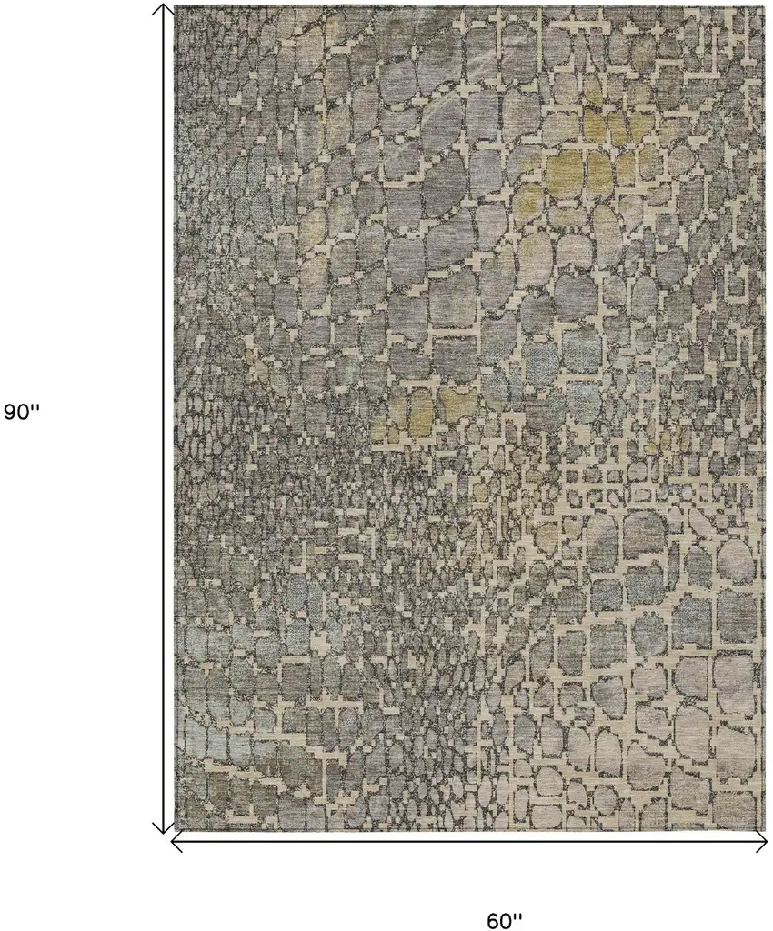 Ivory Gray And Black Abstract Washable Indoor Outdoor Area Rug Photo 3