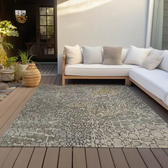 Ivory Gray And Black Abstract Washable Indoor Outdoor Area Rug Photo 8