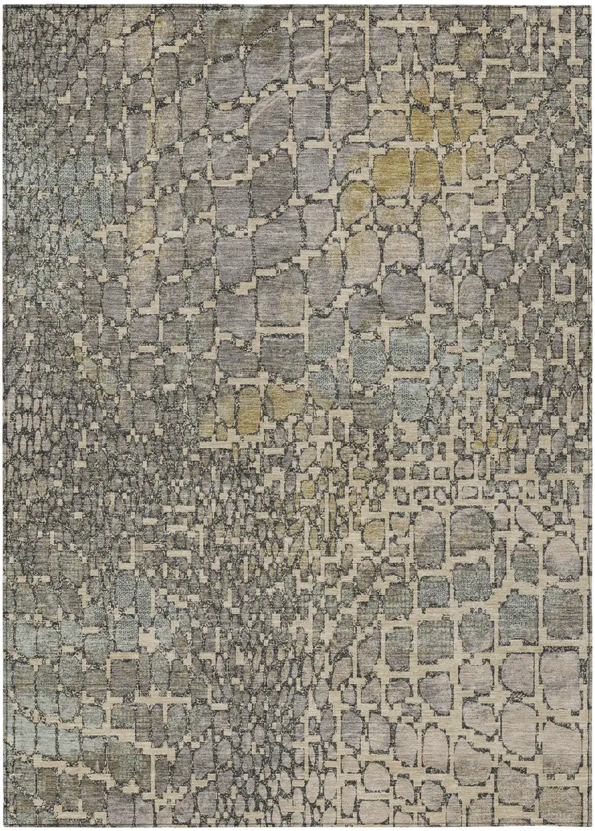 Ivory Gray And Black Abstract Washable Indoor Outdoor Area Rug Photo 2