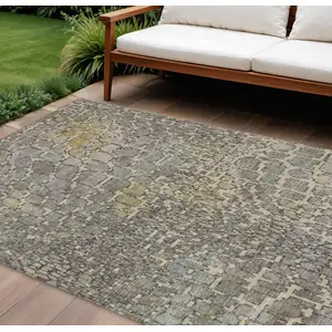 Photo of Ivory Gray And Black Abstract Washable Indoor Outdoor Area Rug