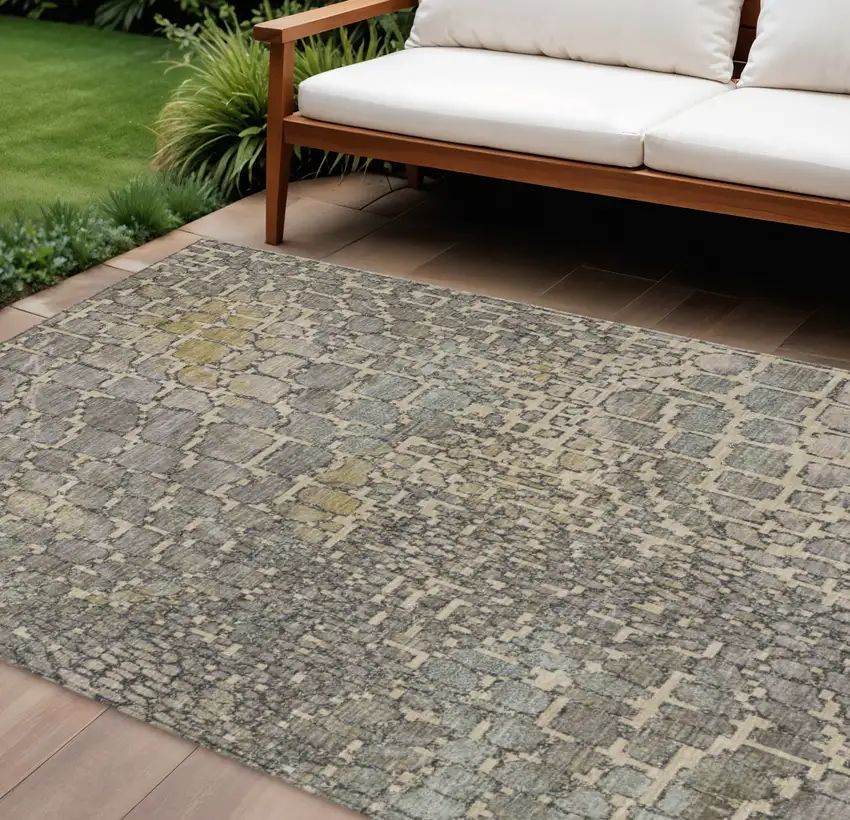 Ivory Gray And Black Abstract Washable Indoor Outdoor Area Rug Photo 1