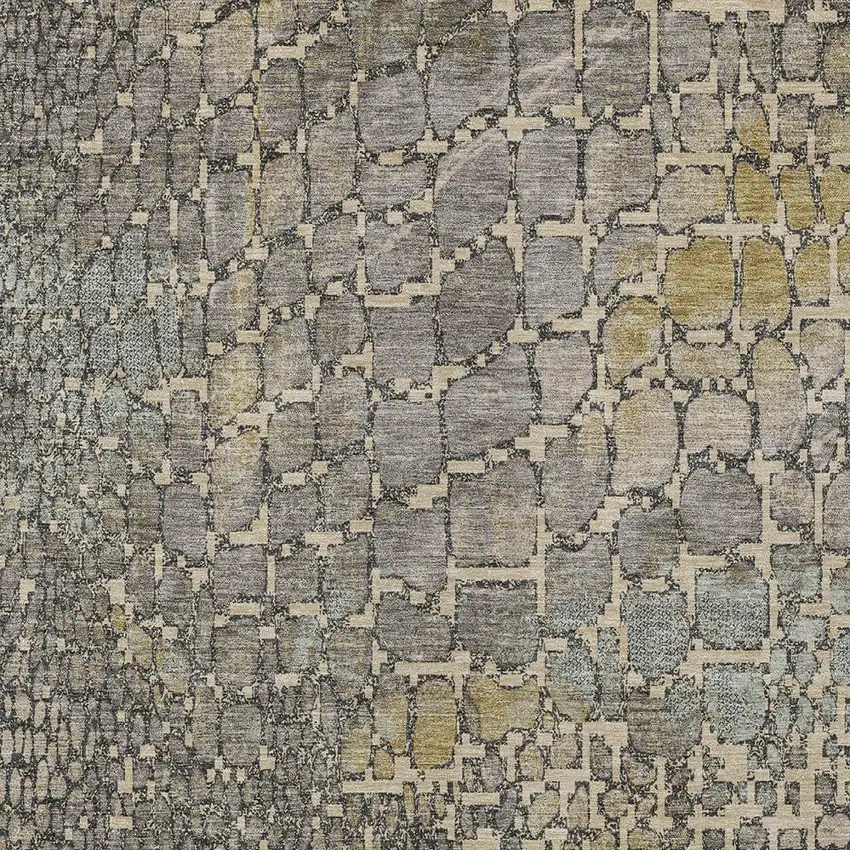 Ivory Gray And Black Abstract Washable Indoor Outdoor Area Rug Photo 6