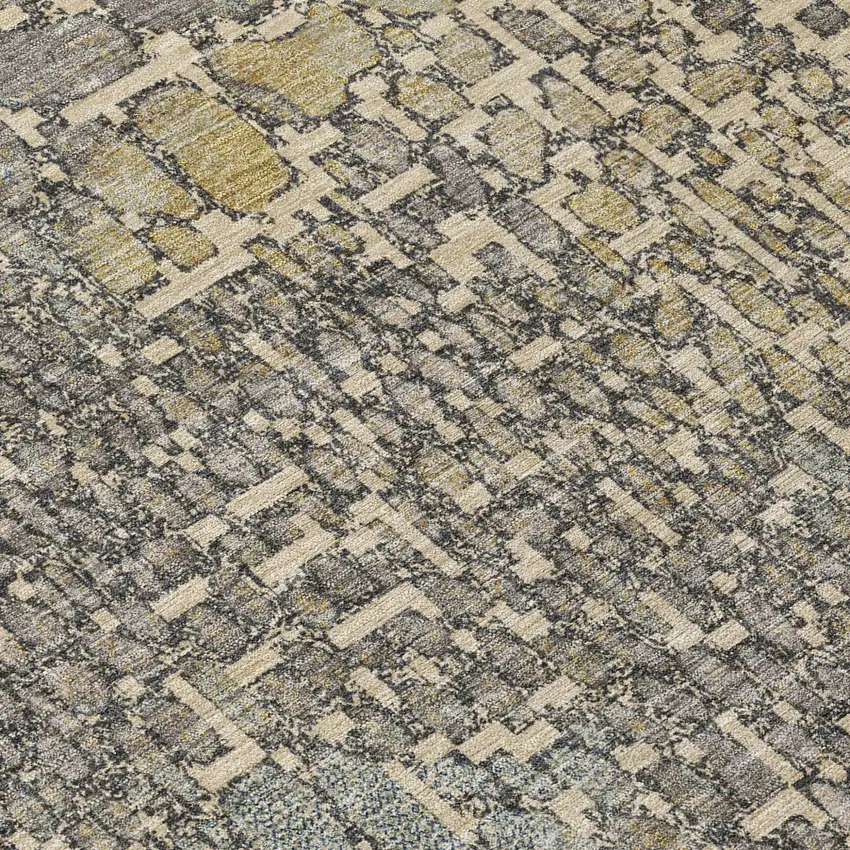 Ivory Gray And Black Abstract Washable Indoor Outdoor Area Rug Photo 5