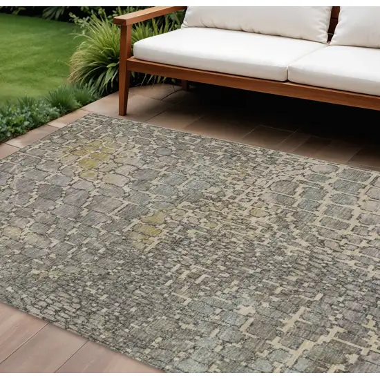 Ivory Gray And Black Abstract Washable Indoor Outdoor Area Rug Photo 1