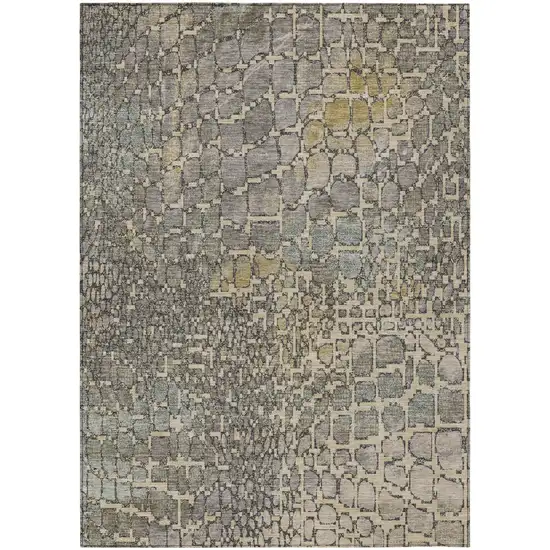 Ivory Gray And Black Abstract Washable Indoor Outdoor Area Rug Photo 2