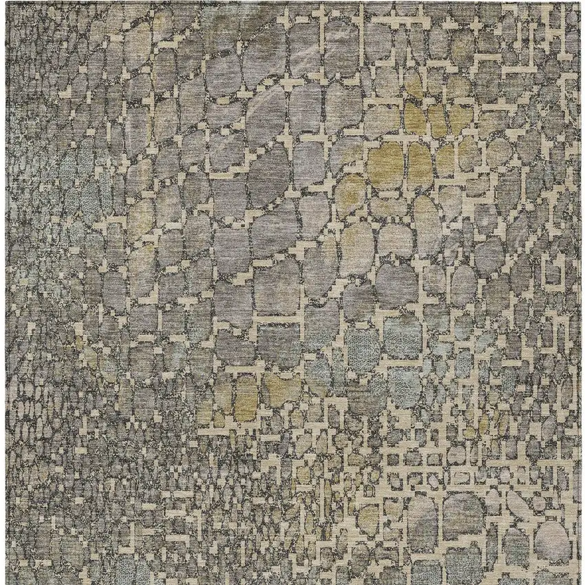 Ivory Gray And Black Abstract Washable Indoor Outdoor Area Rug Photo 7