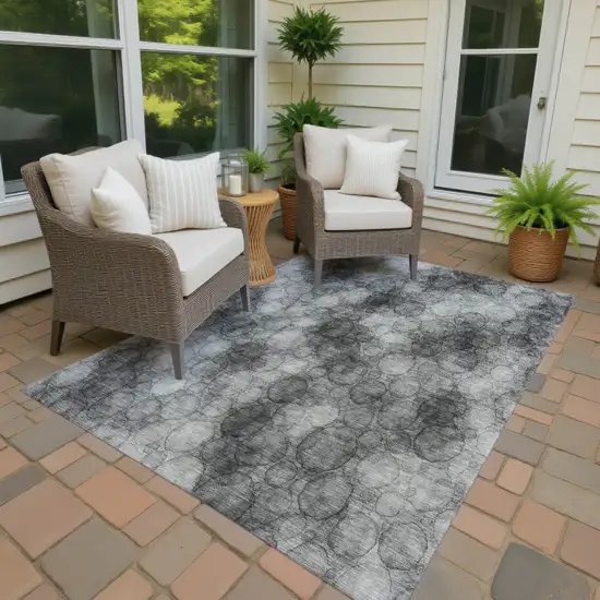 Ivory Gray And Black Abstract Washable Indoor Outdoor Area Rug Photo 4