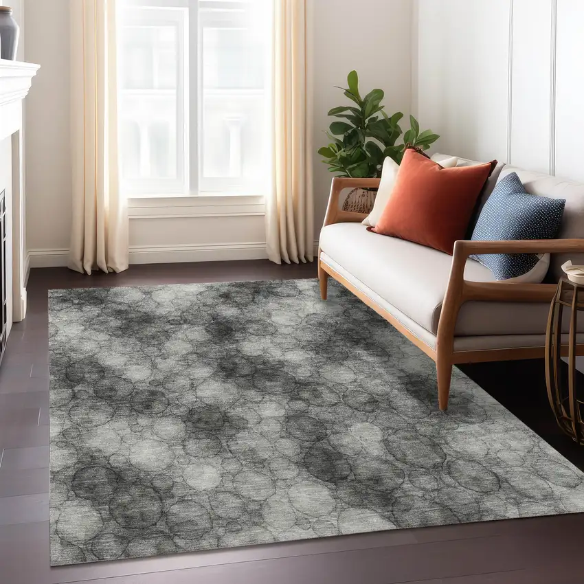 Ivory Gray And Black Abstract Washable Indoor Outdoor Area Rug Photo 6