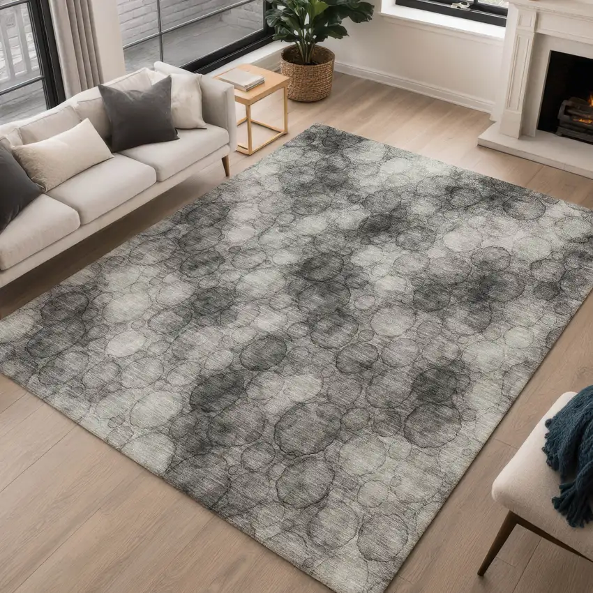 Ivory Gray And Black Abstract Washable Indoor Outdoor Area Rug Photo 5