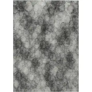 Photo of Ivory Gray And Black Abstract Washable Indoor Outdoor Area Rug