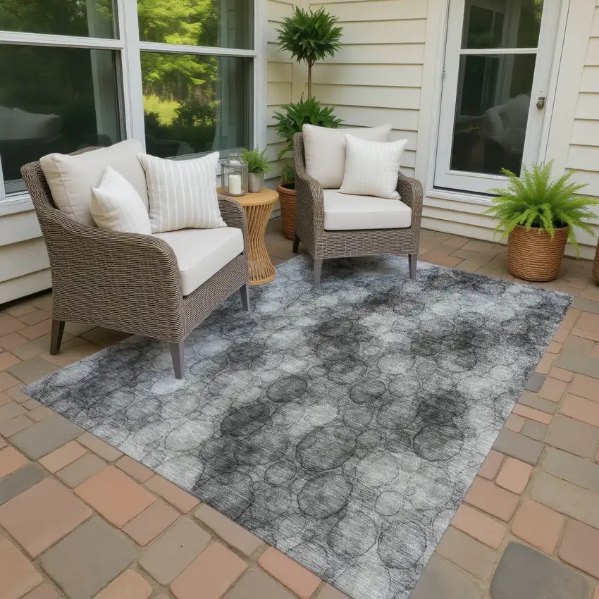 Ivory Gray And Black Abstract Washable Indoor Outdoor Area Rug Photo 4