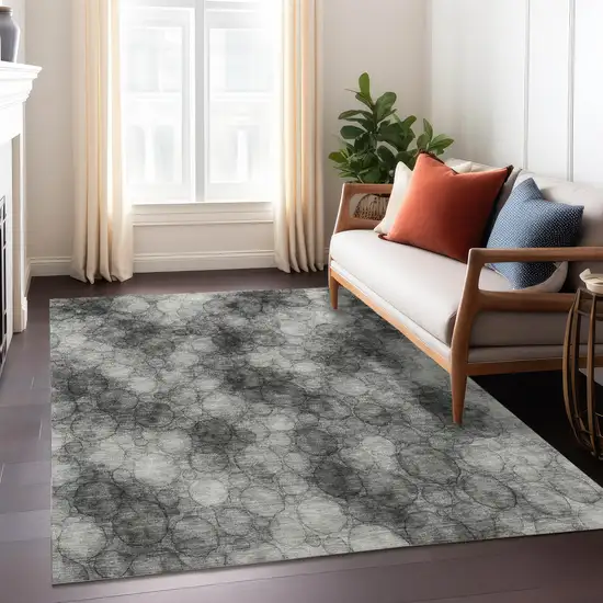 Ivory Gray And Black Abstract Washable Indoor Outdoor Area Rug Photo 6