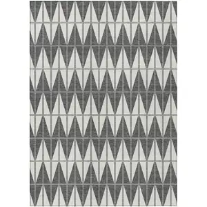 Photo of Ivory Gray And Black Geometric Washable Indoor Outdoor Area Rug