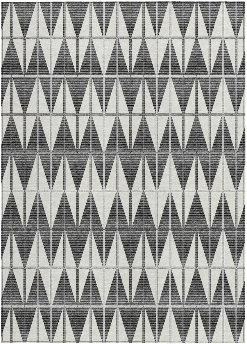 Ivory Gray And Black Geometric Washable Indoor Outdoor Area Rug Photo 3