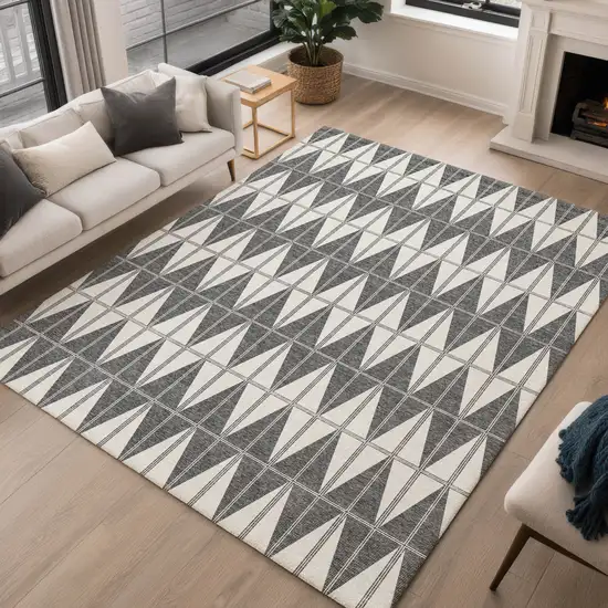Ivory Gray And Black Geometric Washable Indoor Outdoor Area Rug Photo 5