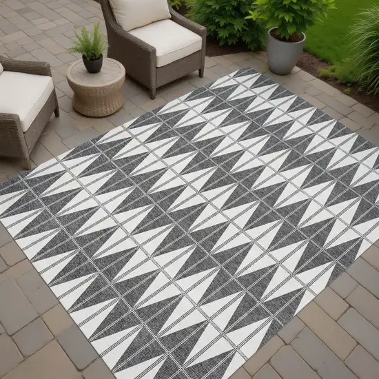 Ivory Gray And Black Geometric Washable Indoor Outdoor Area Rug Photo 7