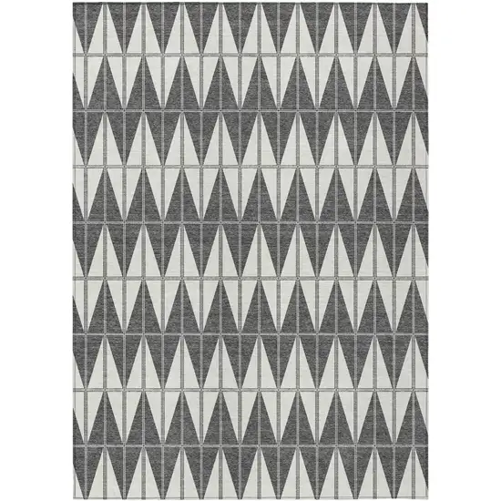 Ivory Gray And Black Geometric Washable Indoor Outdoor Area Rug Photo 1