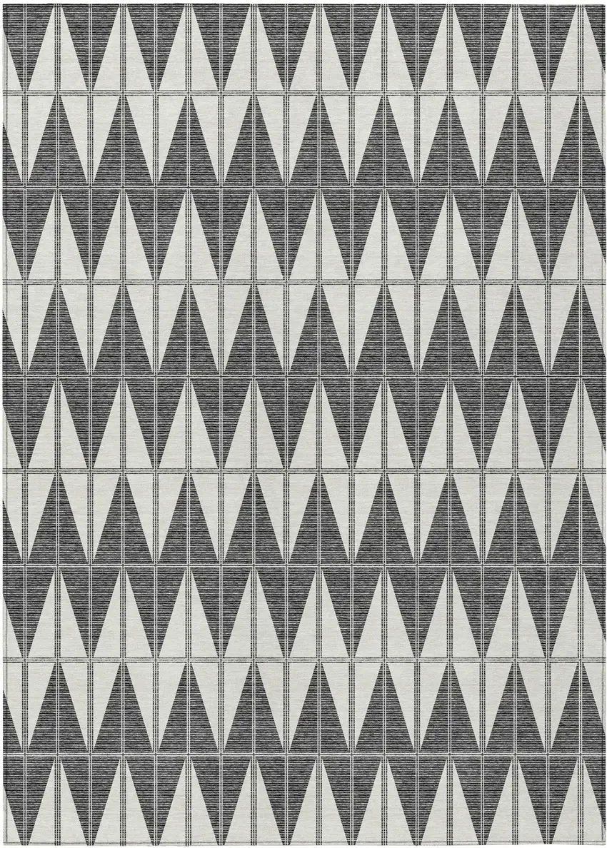 Ivory Gray And Black Geometric Washable Indoor Outdoor Area Rug Photo 1