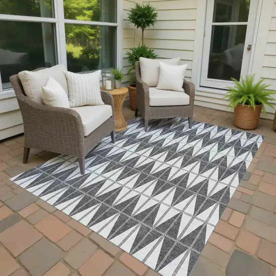 Ivory Gray And Black Geometric Washable Indoor Outdoor Area Rug Photo 4