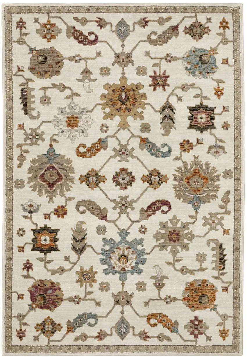 Ivory Gray And Black Oriental Area Rug Photo 5