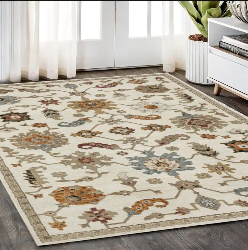 Ivory Gray And Black Oriental Area Rug Photo 1