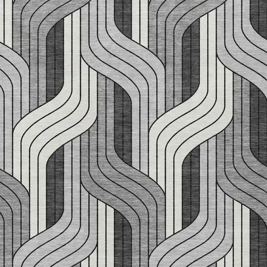 Ivory Gray And Black Striped Washable Indoor Outdoor Area Rug Photo 2