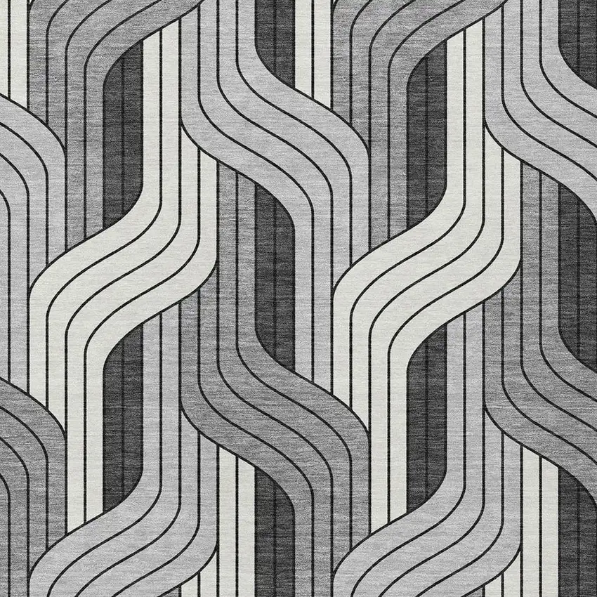 Ivory Gray And Black Striped Washable Indoor Outdoor Area Rug Photo 2