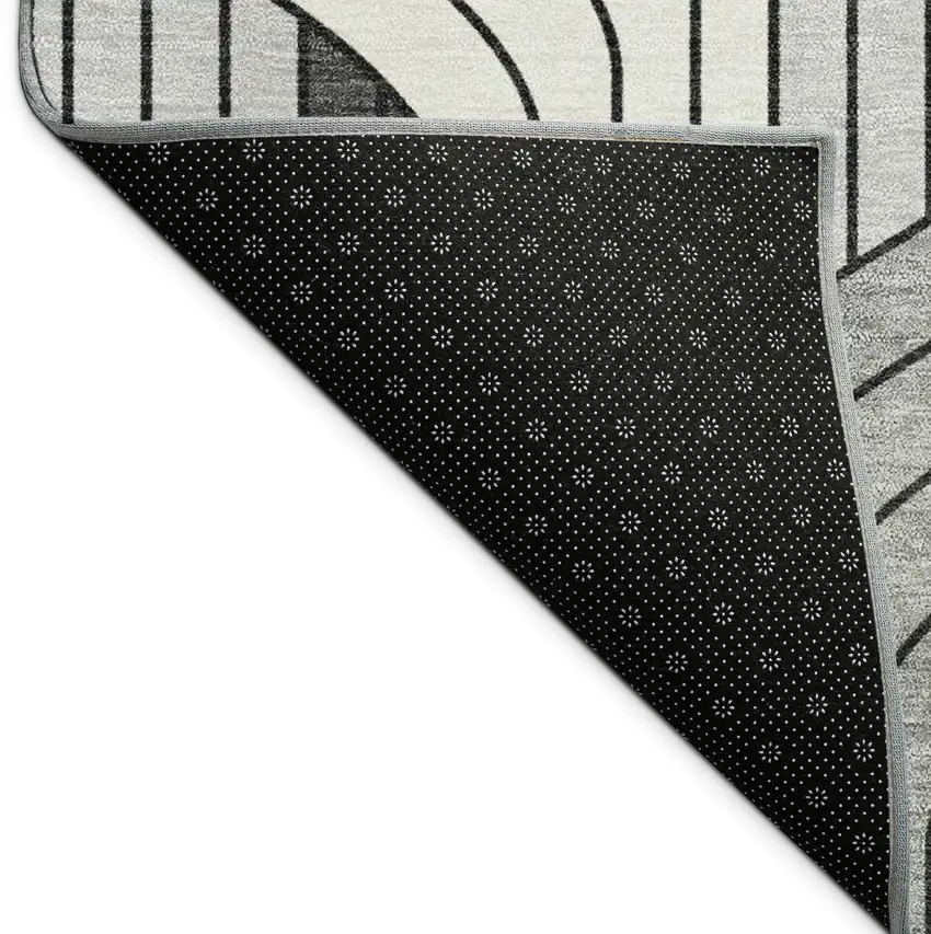 Ivory Gray And Black Striped Washable Indoor Outdoor Area Rug Photo 9