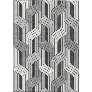 Photo of Ivory Gray And Black Striped Washable Indoor Outdoor Area Rug