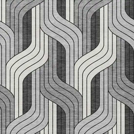 Ivory Gray And Black Striped Washable Indoor Outdoor Area Rug Photo 2